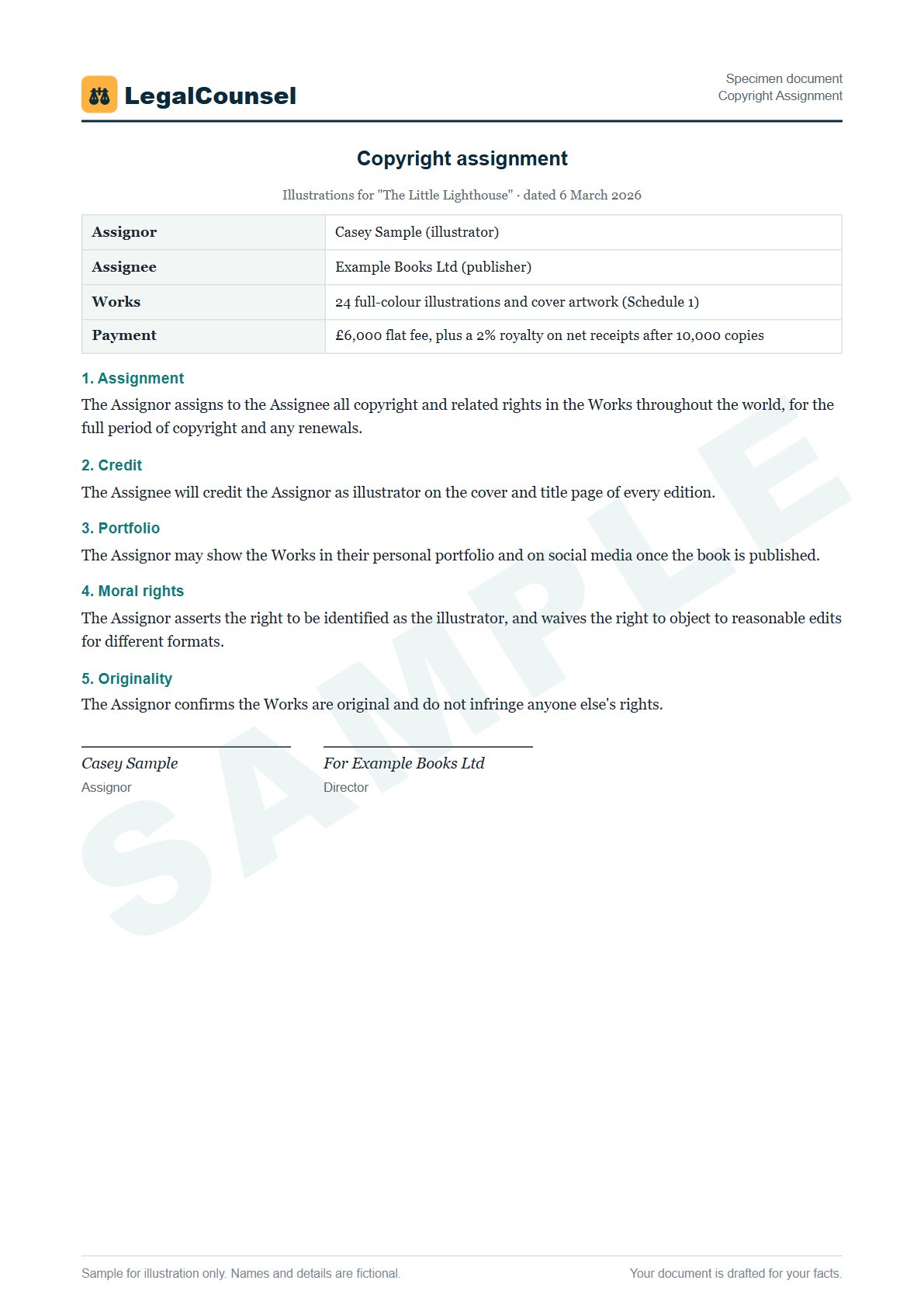 Sample Copyright Assignment prepared by our lawyers, with fictional names