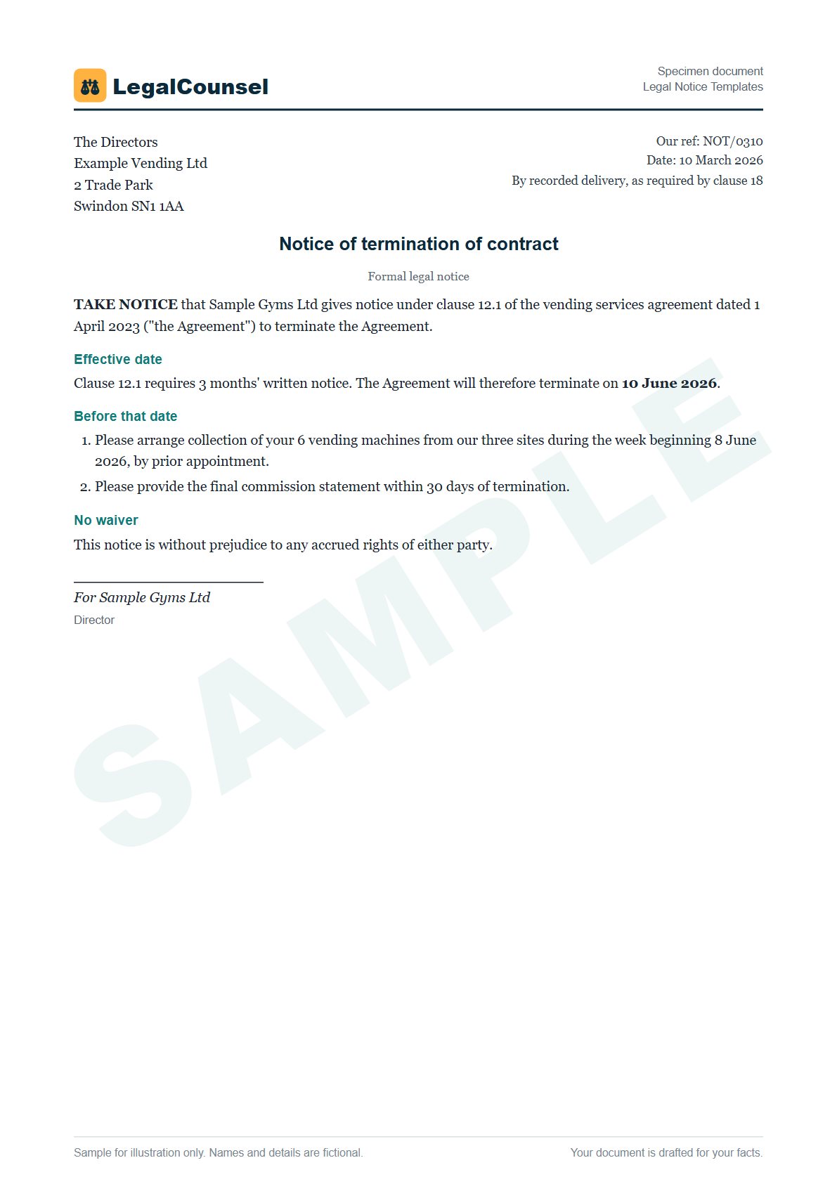 Sample Legal Notice Templates prepared by our lawyers, with fictional names