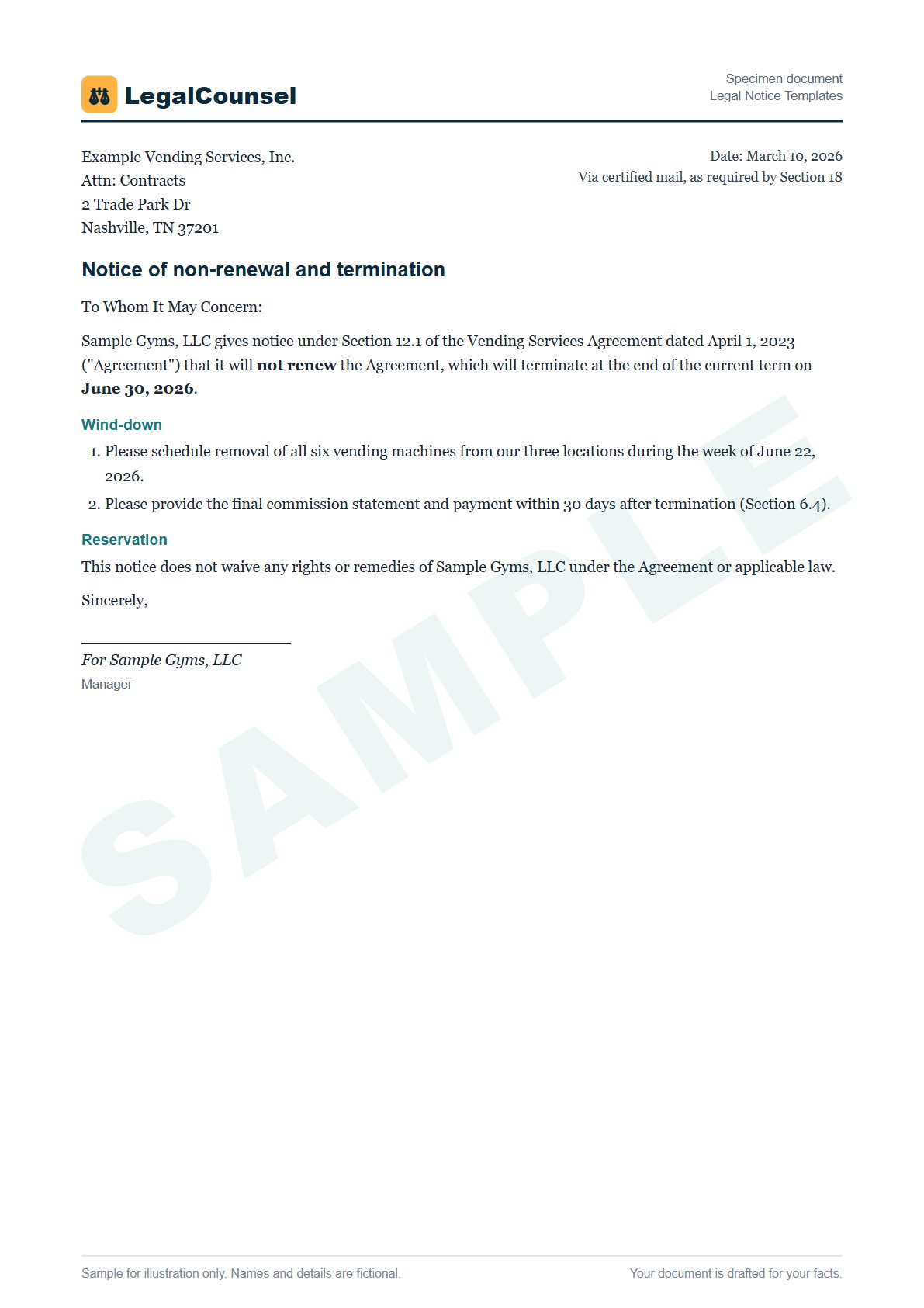 Sample Legal Notice Templates prepared by our lawyers, with fictional names