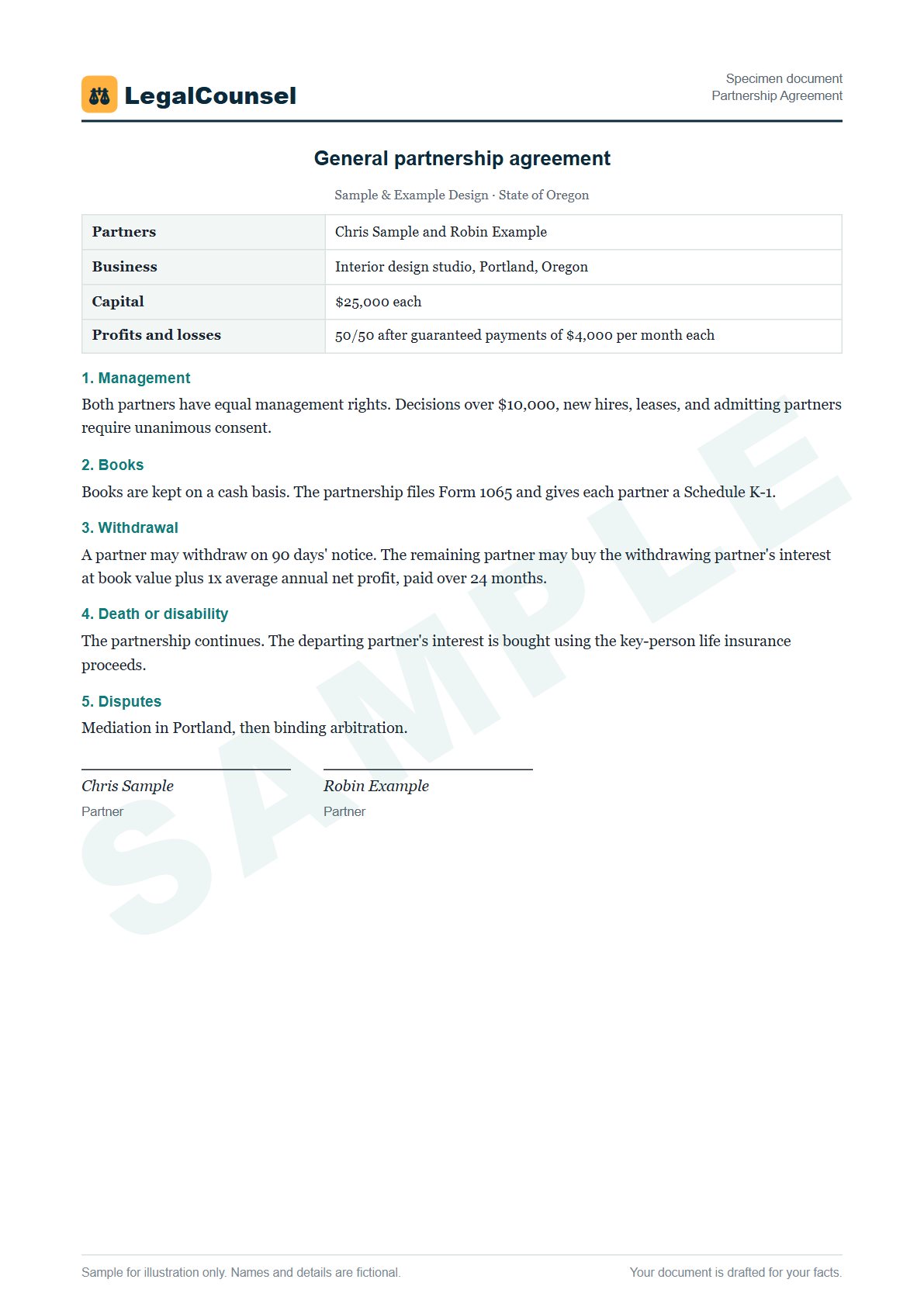 Sample Partnership Agreement prepared by our lawyers, with fictional names